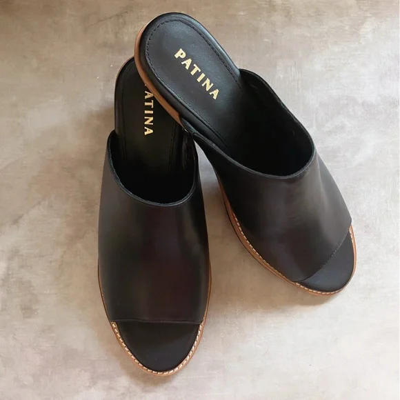 Portland Leather Company Patina Black Leather Open Toe Mules Size 8.5 - Picture 7 of 11